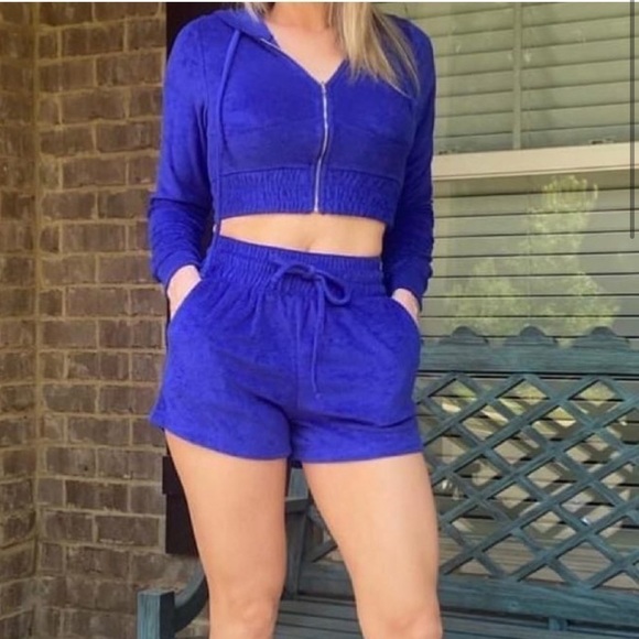HOODIE Drawstring Short Set. Royal Blue. Cropped Hoodie Short Set. XL. NWT - Picture 5 of 6